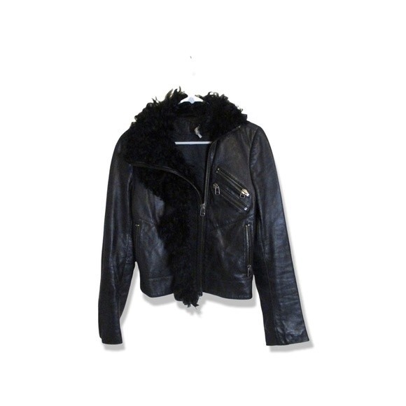 Tony Cohen Leather and faux fur motorcycle jacket - Picture 1 of 9